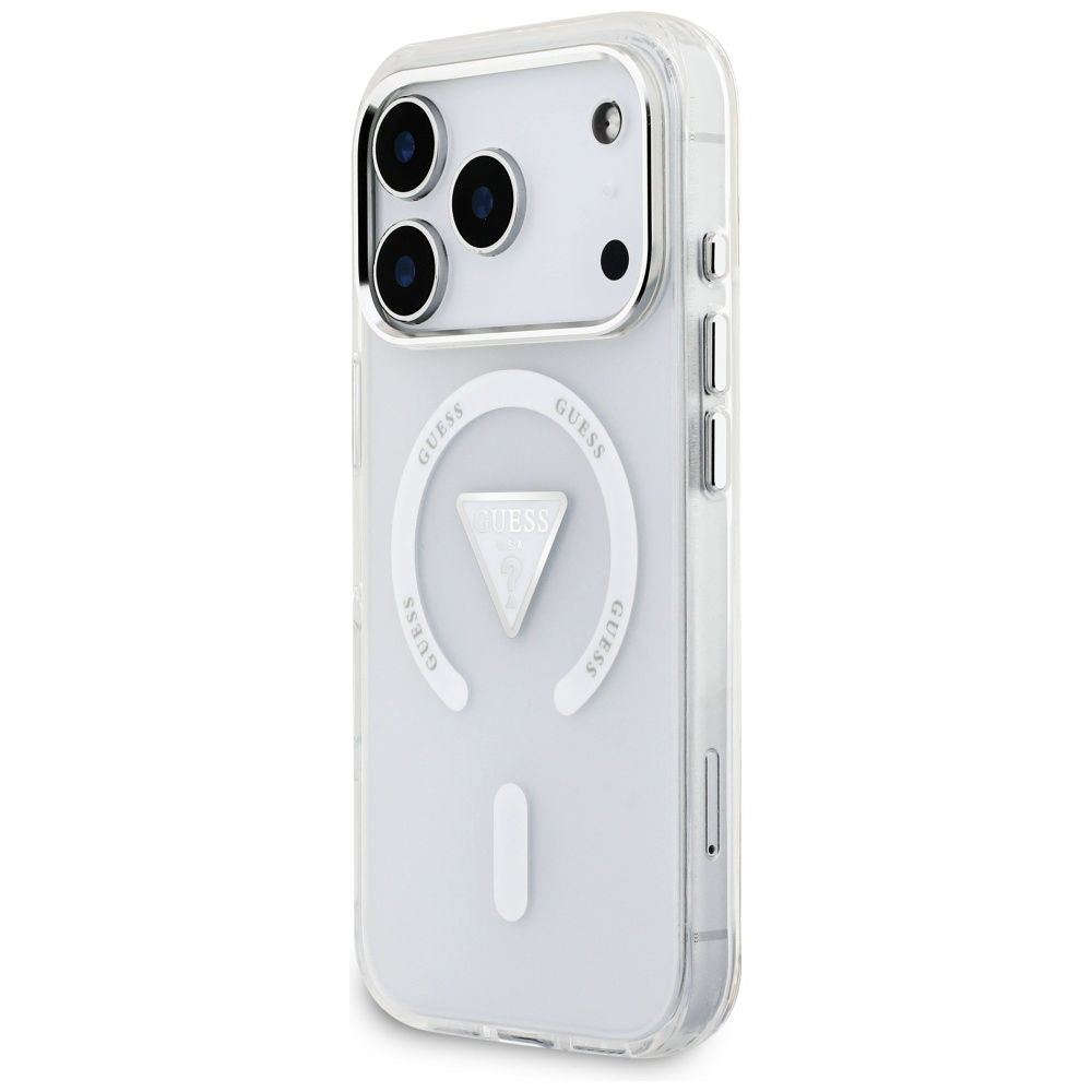 Coque MagSafe pour Apple iPhone 17 Pro, Guess, Logo Triangle Dégradé IML, Transparente
