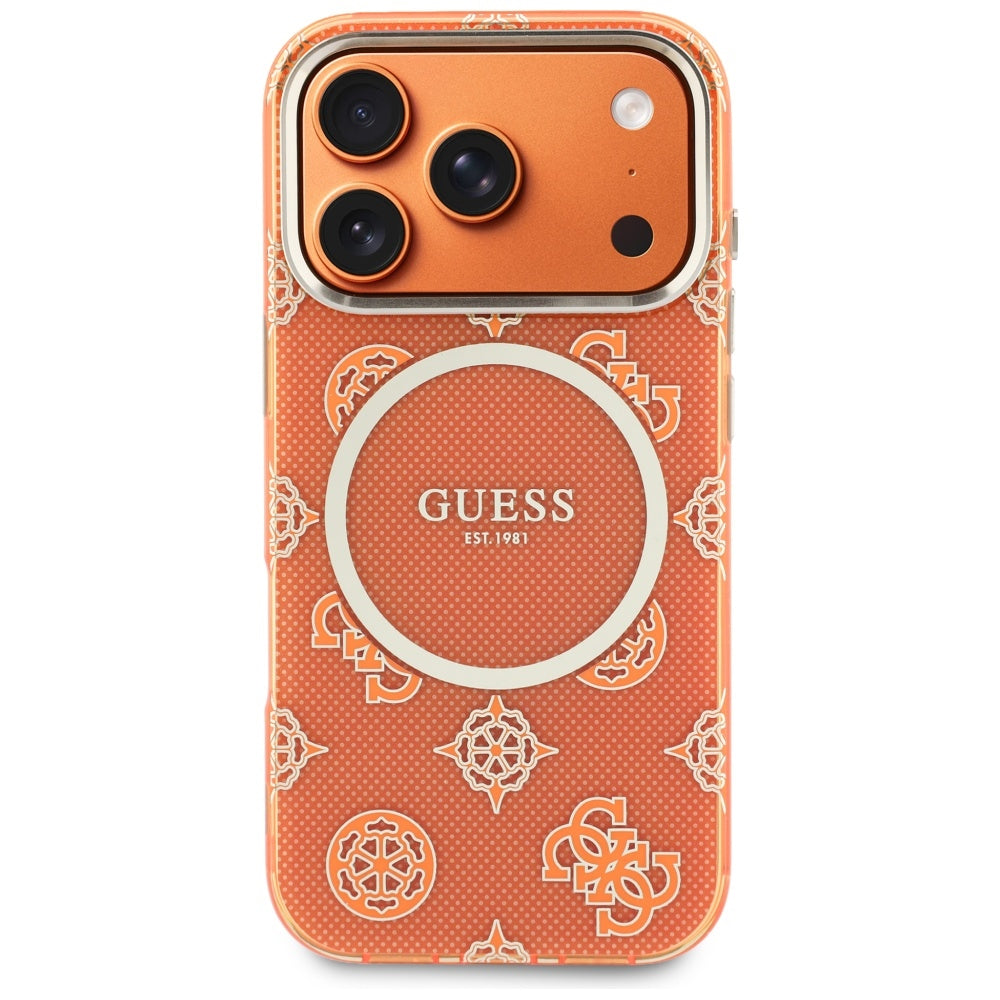 MagSafe Hülle für Apple iPhone 17 Pro, Guess, IML Peony Dot, Orange