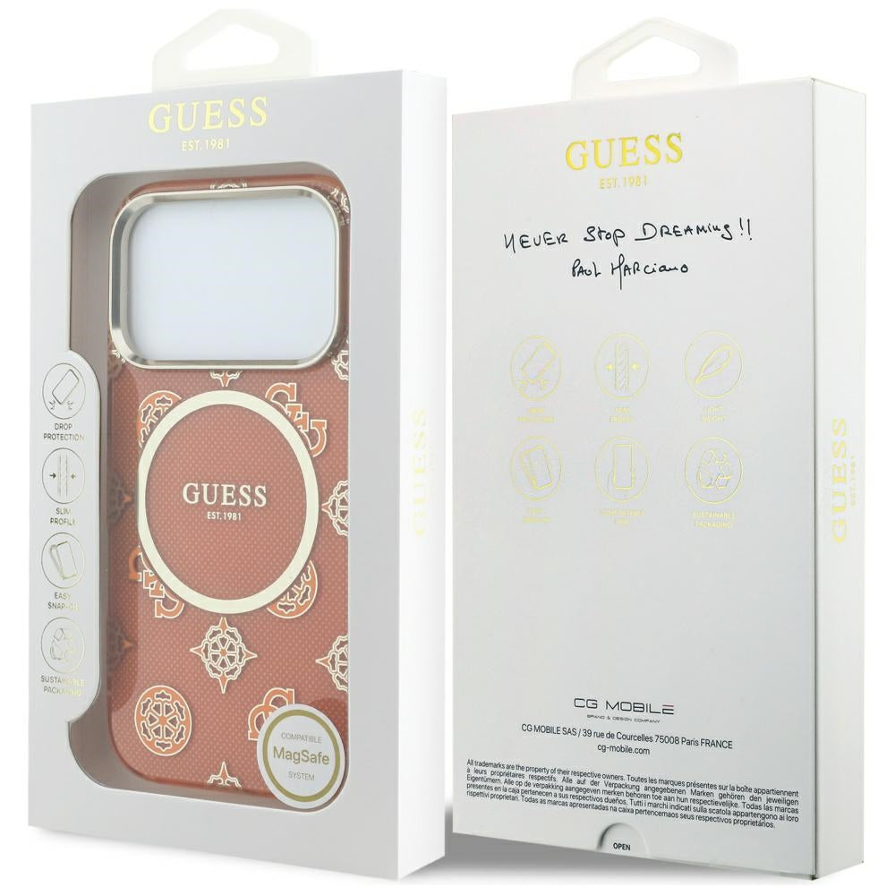 MagSafe Hülle für Apple iPhone 17 Pro, Guess, IML Peony Dot, Orange