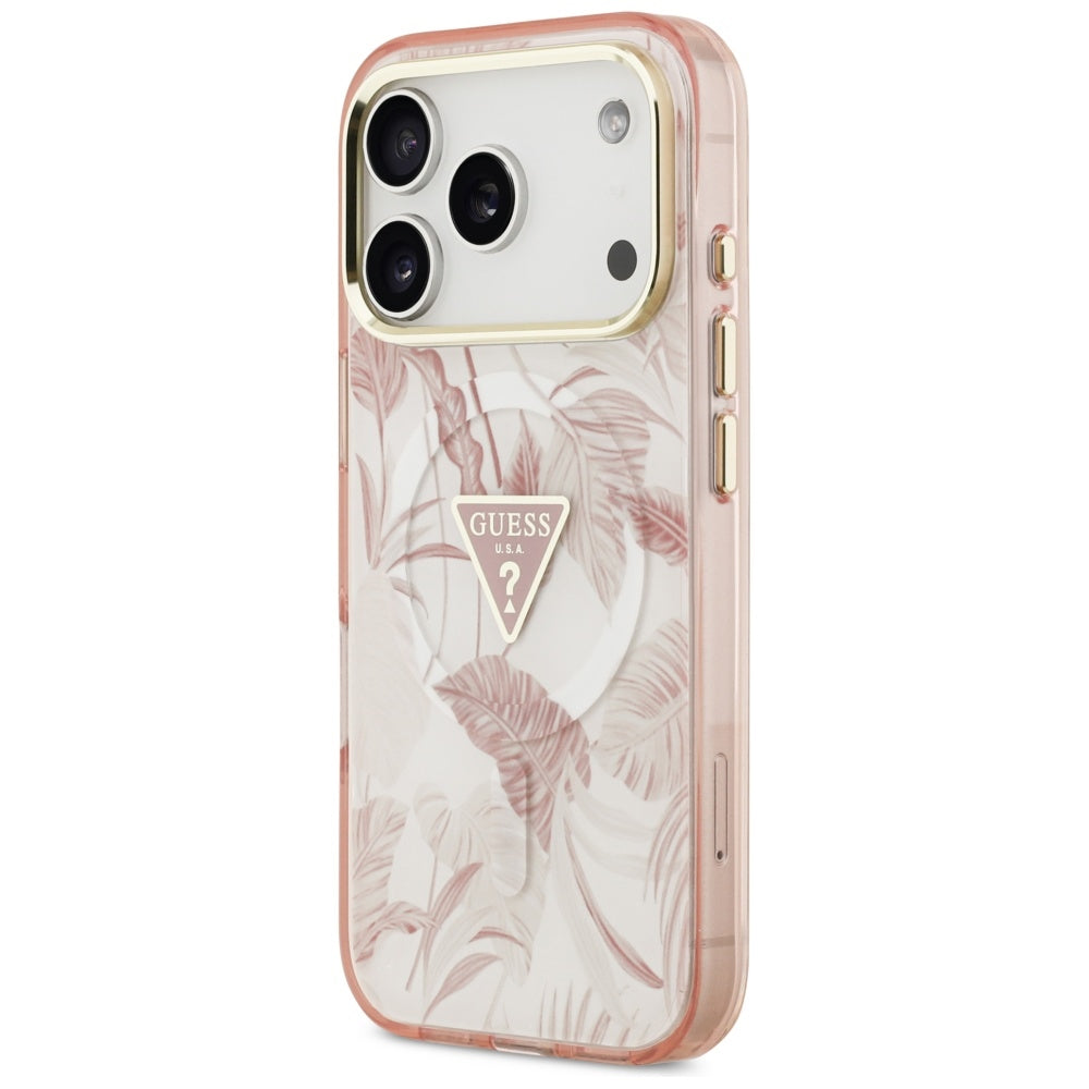 Étui MagSafe pour Apple iPhone 17 Pro, Guess, Jungle Tonal Triangle, Rose