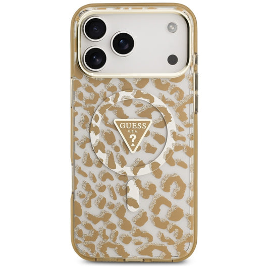 Étui MagSafe pour Apple iPhone 17 Pro, Guess, Leopard Glitter, Marron