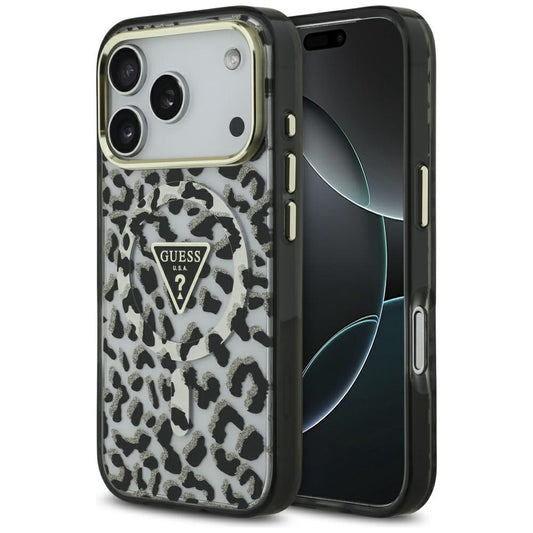 Étui MagSafe pour Apple iPhone 17 Pro, Guess, Leopard Glitter, Noir