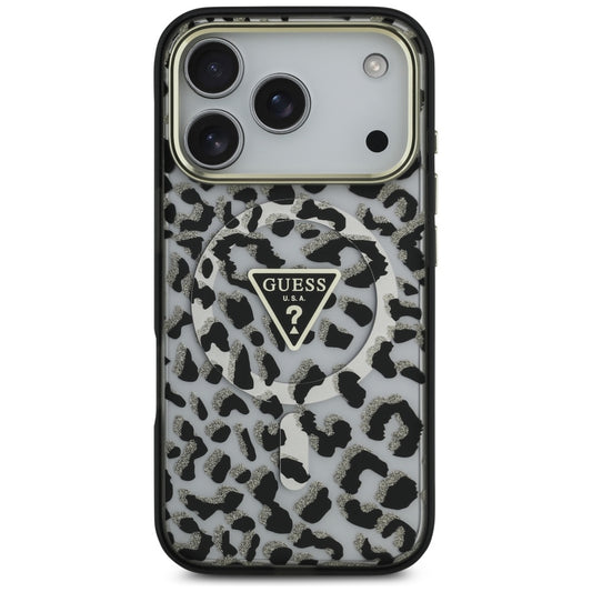 Étui MagSafe pour Apple iPhone 17 Pro, Guess, Leopard Glitter, Noir