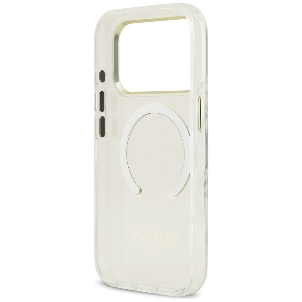 Coque MagSafe pour Apple iPhone 17 Pro, Guess, Contour Métallique, Dorée
