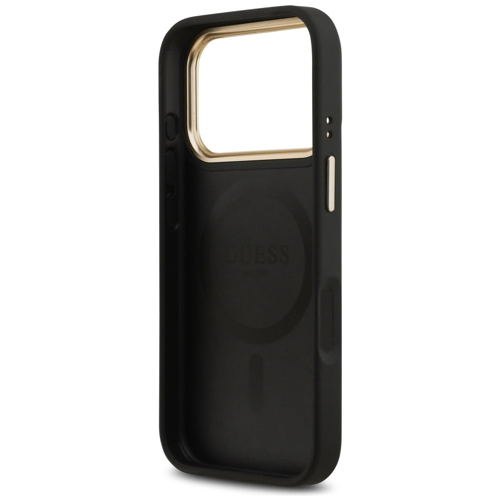 MagSafe Case for Apple iPhone 17 Pro, Guess, Peony Hot Stamp, Black