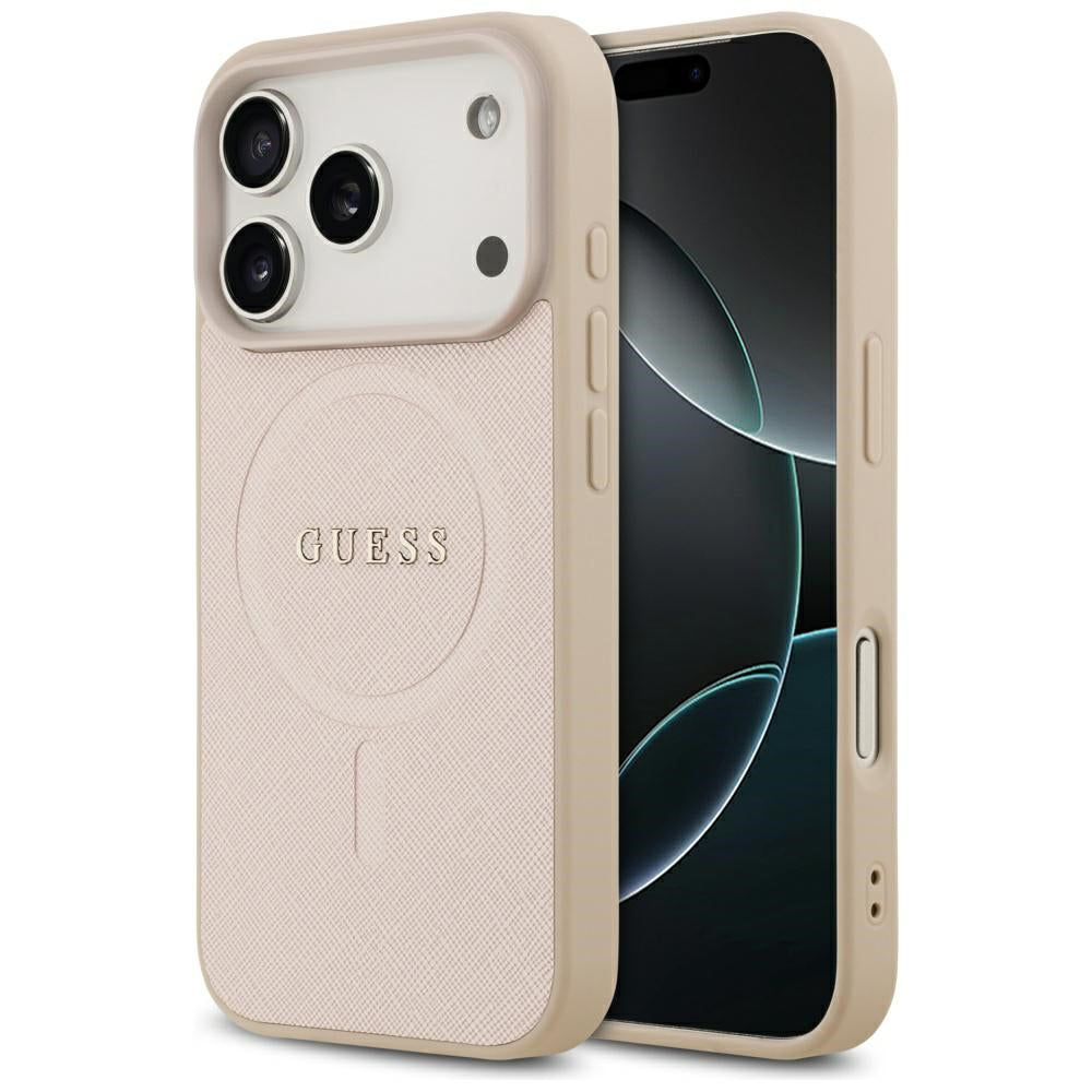 MagSafe Hülle für Apple iPhone 17 Pro, Guess, Saffiano Classic Logo, Rosa