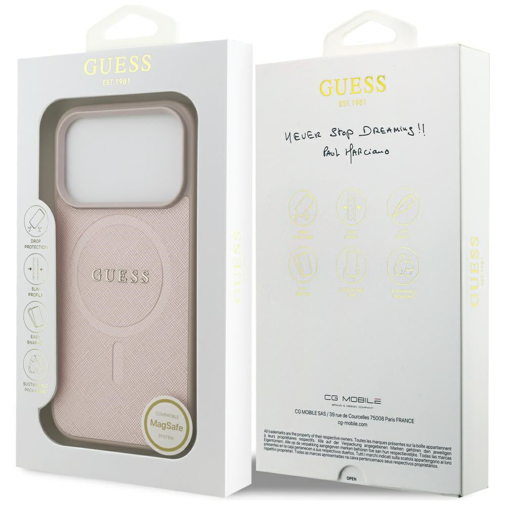 MagSafe Hülle für Apple iPhone 17 Pro, Guess, Saffiano Classic Logo, Rosa