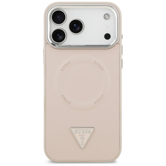 Coque MagSafe pour Apple iPhone 17 Pro, Guess, Logo Triangle, Rose Argenté