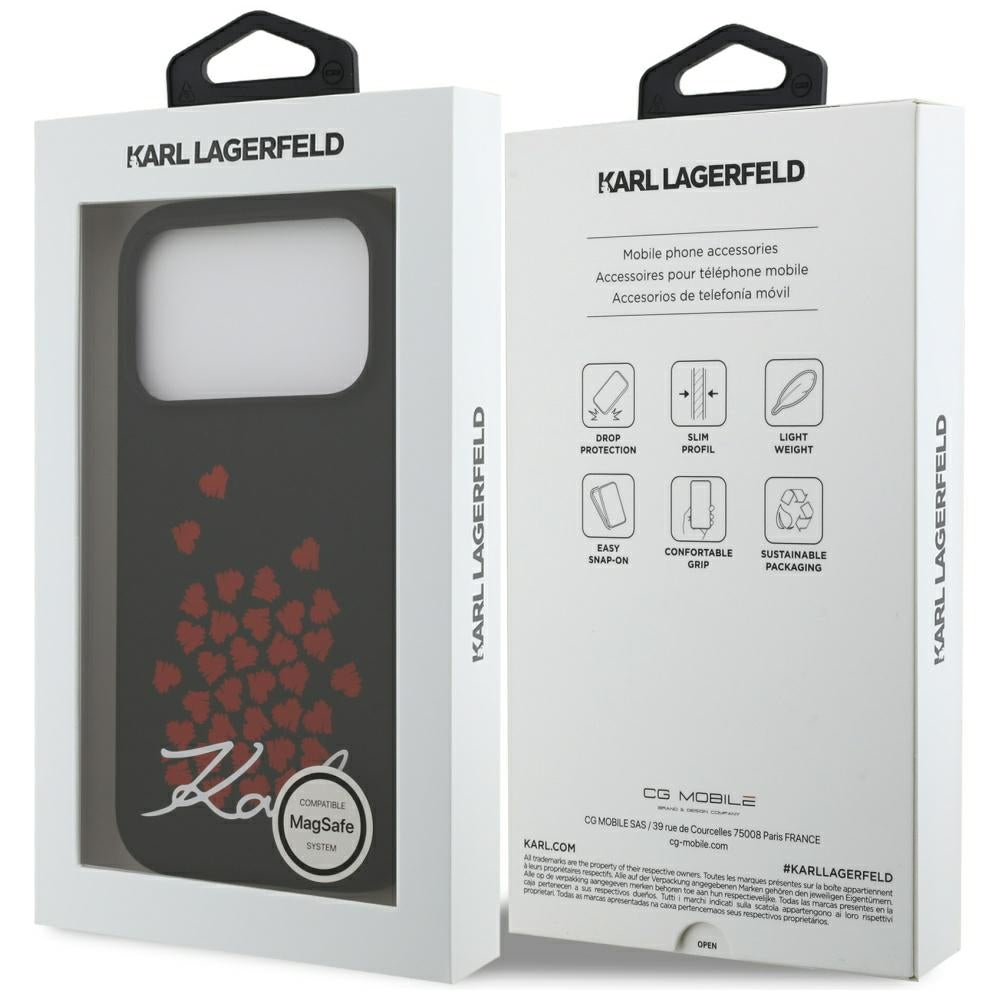 Étui MagSafe pour Apple iPhone 17 Pro, Karl Lagerfeld, logo Heart Sign, Noir