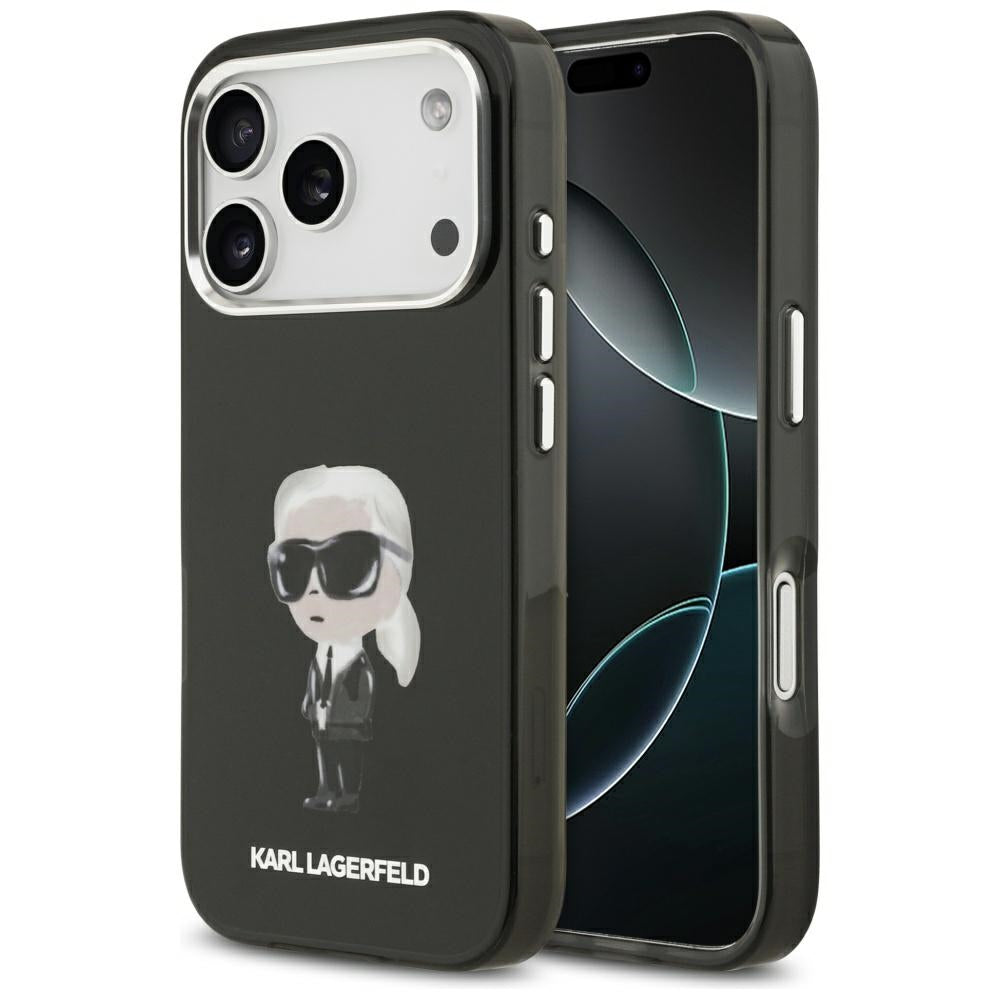 Housse MagSafe pour Apple iPhone 17 Pro, Karl Lagerfeld, IML Aquarelle Karl Ikonik, Noire