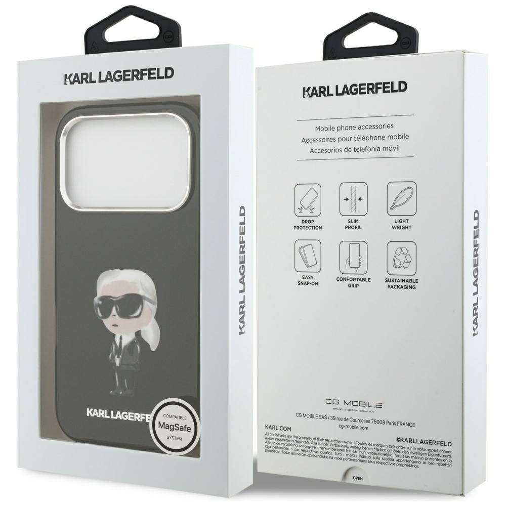 Housse MagSafe pour Apple iPhone 17 Pro, Karl Lagerfeld, IML Aquarelle Karl Ikonik, Noire