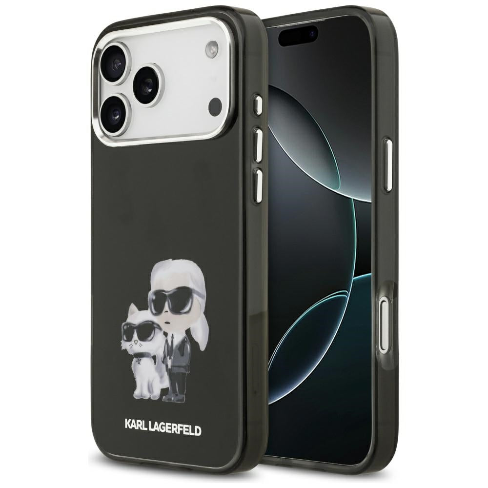 MagSafe Hülle für Apple iPhone 17 Pro, Karl Lagerfeld, IML Aquarelle Logo Karl & Choupette, Schwarz.