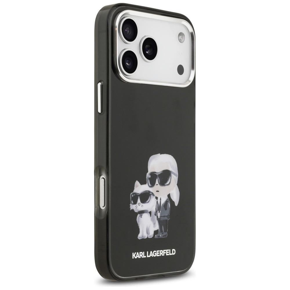 MagSafe Hülle für Apple iPhone 17 Pro, Karl Lagerfeld, IML Aquarelle Logo Karl & Choupette, Schwarz.