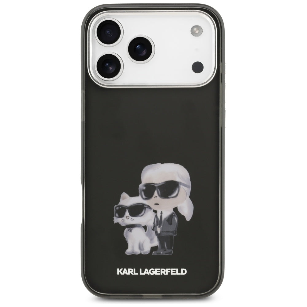 MagSafe Hülle für Apple iPhone 17 Pro, Karl Lagerfeld, IML Aquarelle Logo Karl & Choupette, Schwarz.
