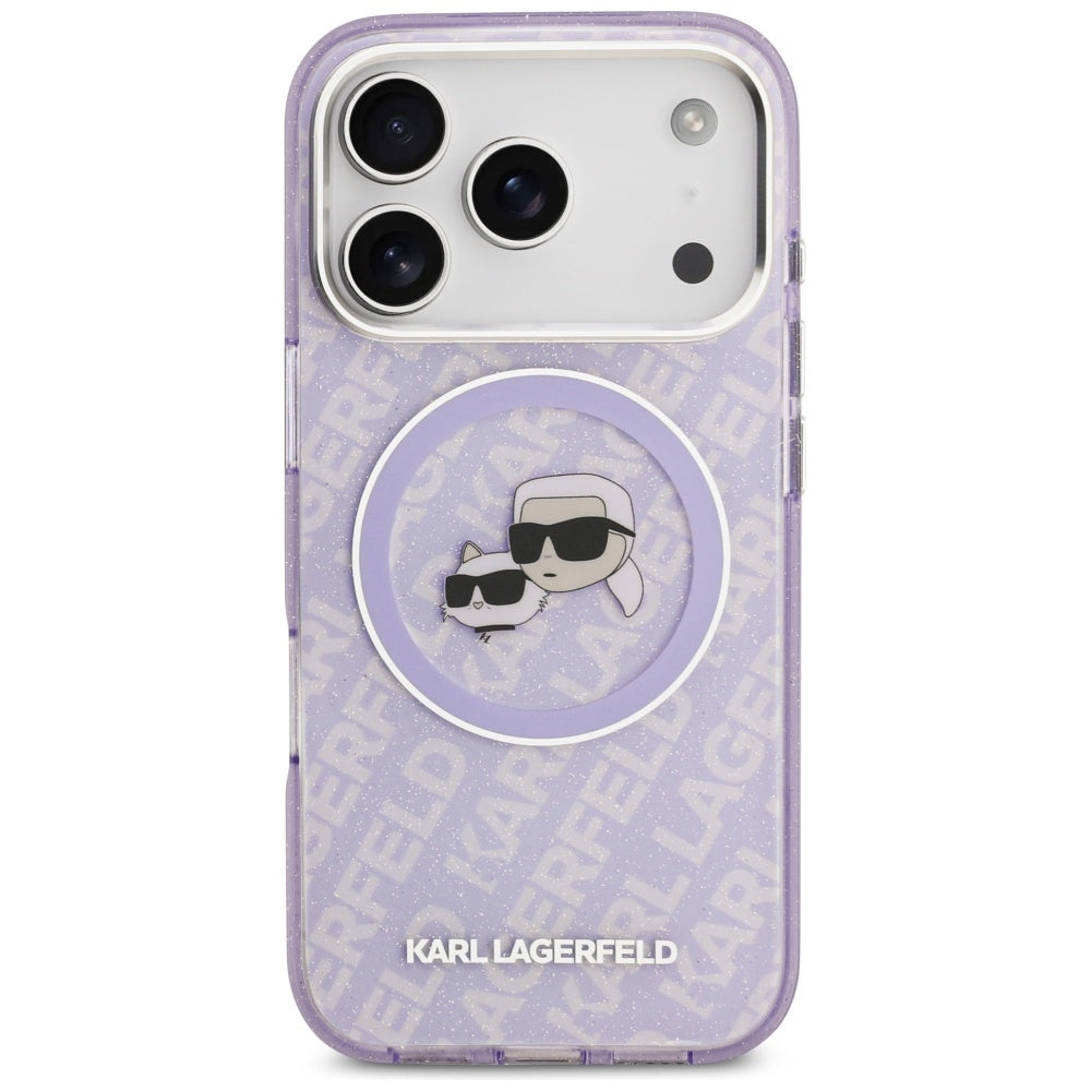 MagSafe Case for Apple iPhone 17 Pro, Karl Lagerfeld, IML Glitter Karl & Choupette's Heads, Purple