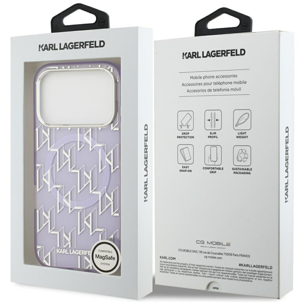 Étui MagSafe pour Apple iPhone 17 Pro, Karl Lagerfeld, IML KL Monogram, Violet