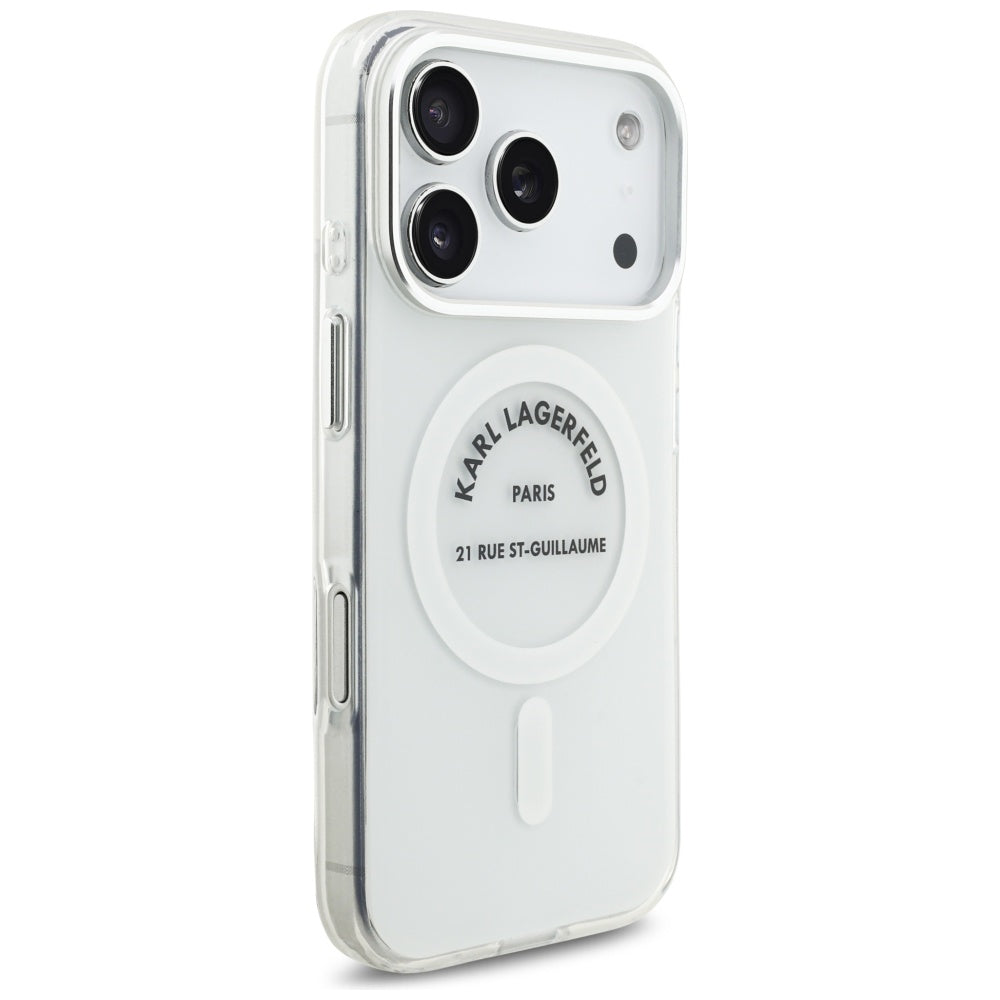 Coque MagSafe pour Apple iPhone 17 Pro, Karl Lagerfeld, IML Logo RSG, Transparente