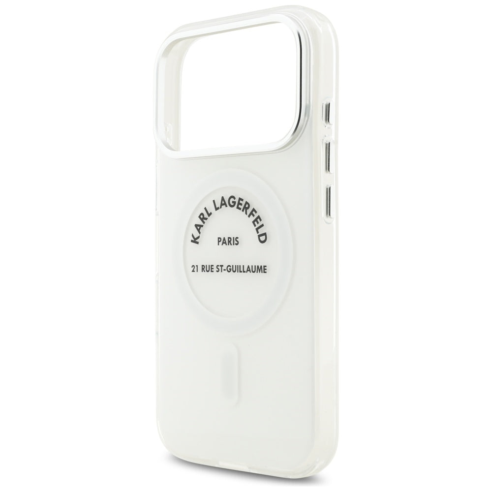 Coque MagSafe pour Apple iPhone 17 Pro, Karl Lagerfeld, IML Logo RSG, Transparente
