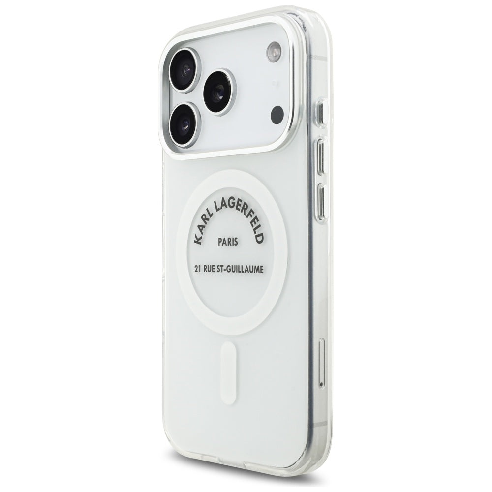Coque MagSafe pour Apple iPhone 17 Pro, Karl Lagerfeld, IML Logo RSG, Transparente