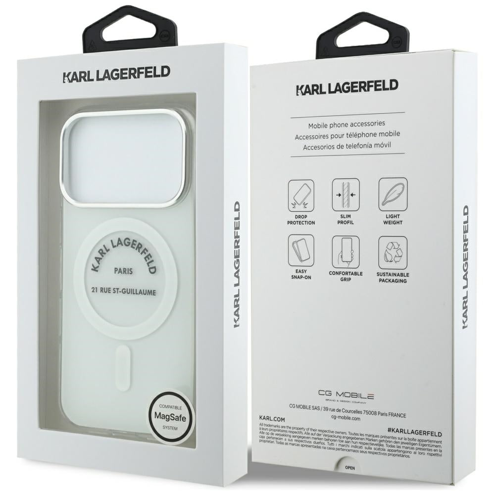 Coque MagSafe pour Apple iPhone 17 Pro, Karl Lagerfeld, IML Logo RSG, Transparente
