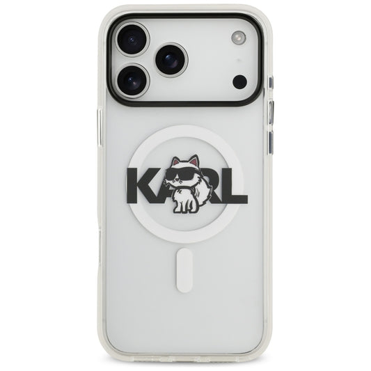 Coque MagSafe pour Apple iPhone 17 Pro, Karl Lagerfeld, IML Sketch Logo Choupette, Transparente