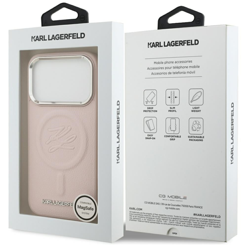 MagSafe Hülle für Apple iPhone 17 Pro, Karl Lagerfeld, Initial & Metal Logo, Rosa