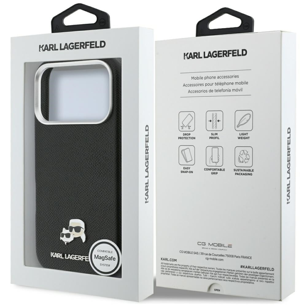 MagSafe Hülle für Apple iPhone 17 Pro, Karl Lagerfeld, Karl & Choupette Head's Pin, Schwarz