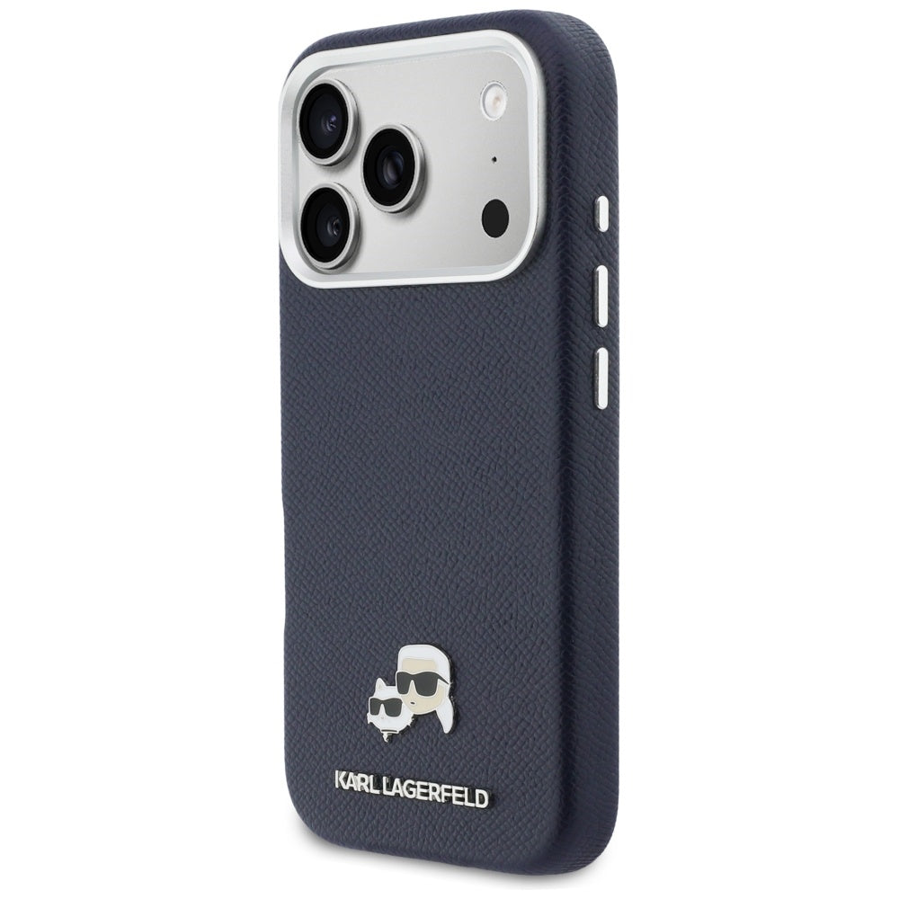 Étui MagSafe pour Apple iPhone 17 Pro, Karl Lagerfeld, Saffiano Karl & Choupette Pins, Bleu