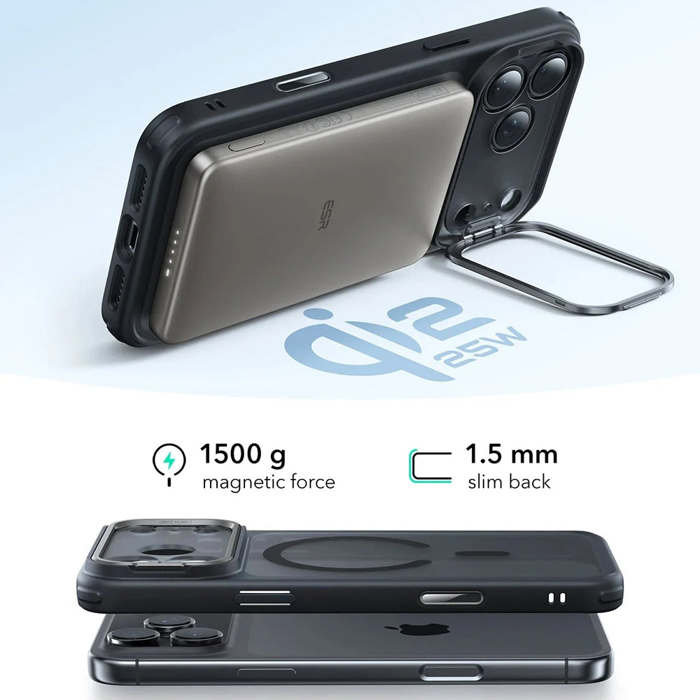 Coque MagSafe pour Apple iPhone 17 Pro Max, ESR, Classic Hybrid Kickstand, Noir Satiné