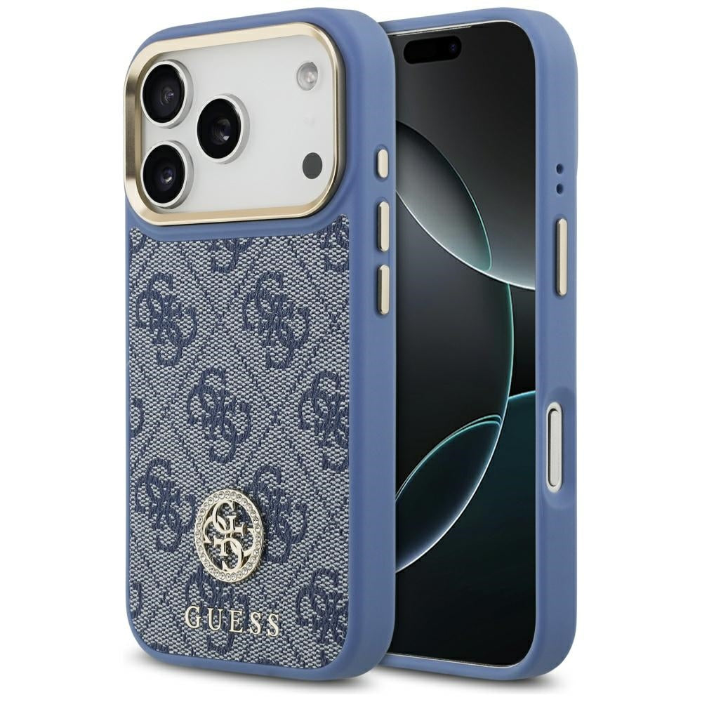 MagSafe Hülle für Apple iPhone 17 Pro Max, Guess, 4G Strass Logo, Blau