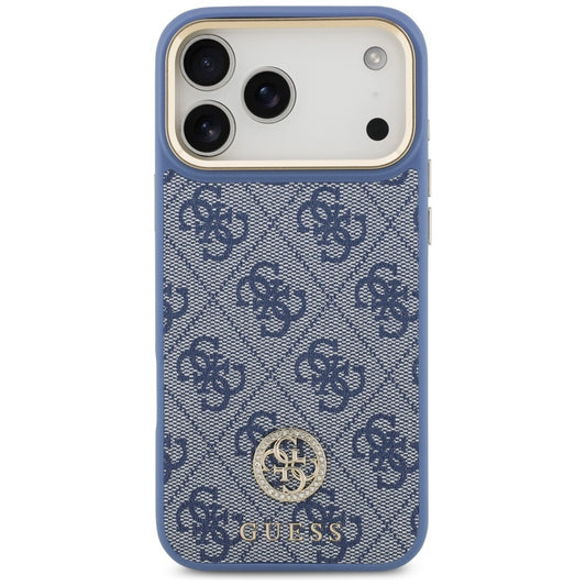 Étui MagSafe pour Apple iPhone 17 Pro Max, Guess, 4G Strass Logo avec grande sangle, Bleu