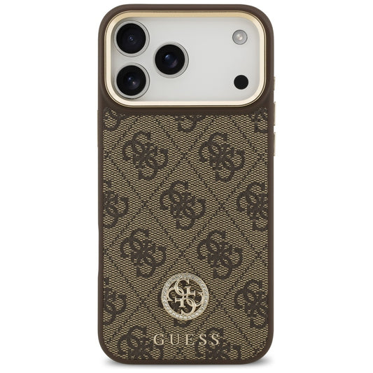 Étui MagSafe pour Apple iPhone 17 Pro Max, Guess, Logo Strass 4G avec Grande Bandoulière, Marron
