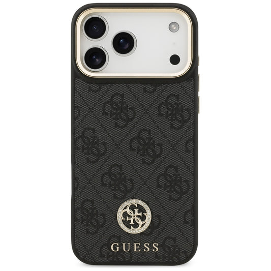 Étui MagSafe pour Apple iPhone 17 Pro Max, Guess, Logo Strass 4G avec Grande Bandoulière, Noir