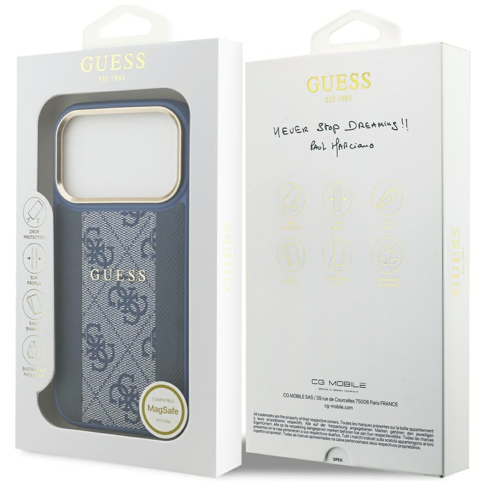 MagSafe Hülle für Apple iPhone 17 Pro Max, Guess, 4G Stripe, Blau