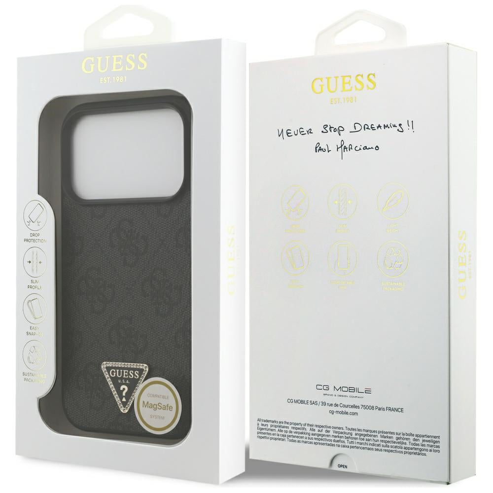 Étui MagSafe pour Apple iPhone 17 Pro Max, Guess, 4G Triangle Strass, Noir