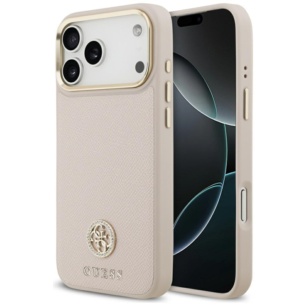 Étui MagSafe pour Apple iPhone 17 Pro Max, Guess, Logo Strass Grainé, Rose
