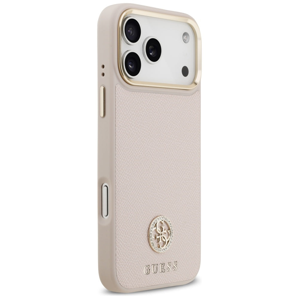 Étui MagSafe pour Apple iPhone 17 Pro Max, Guess, Logo Strass Grainé, Rose