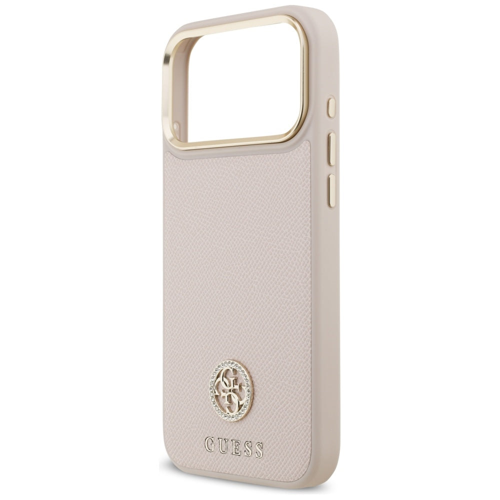 Étui MagSafe pour Apple iPhone 17 Pro Max, Guess, Logo Strass Grainé, Rose