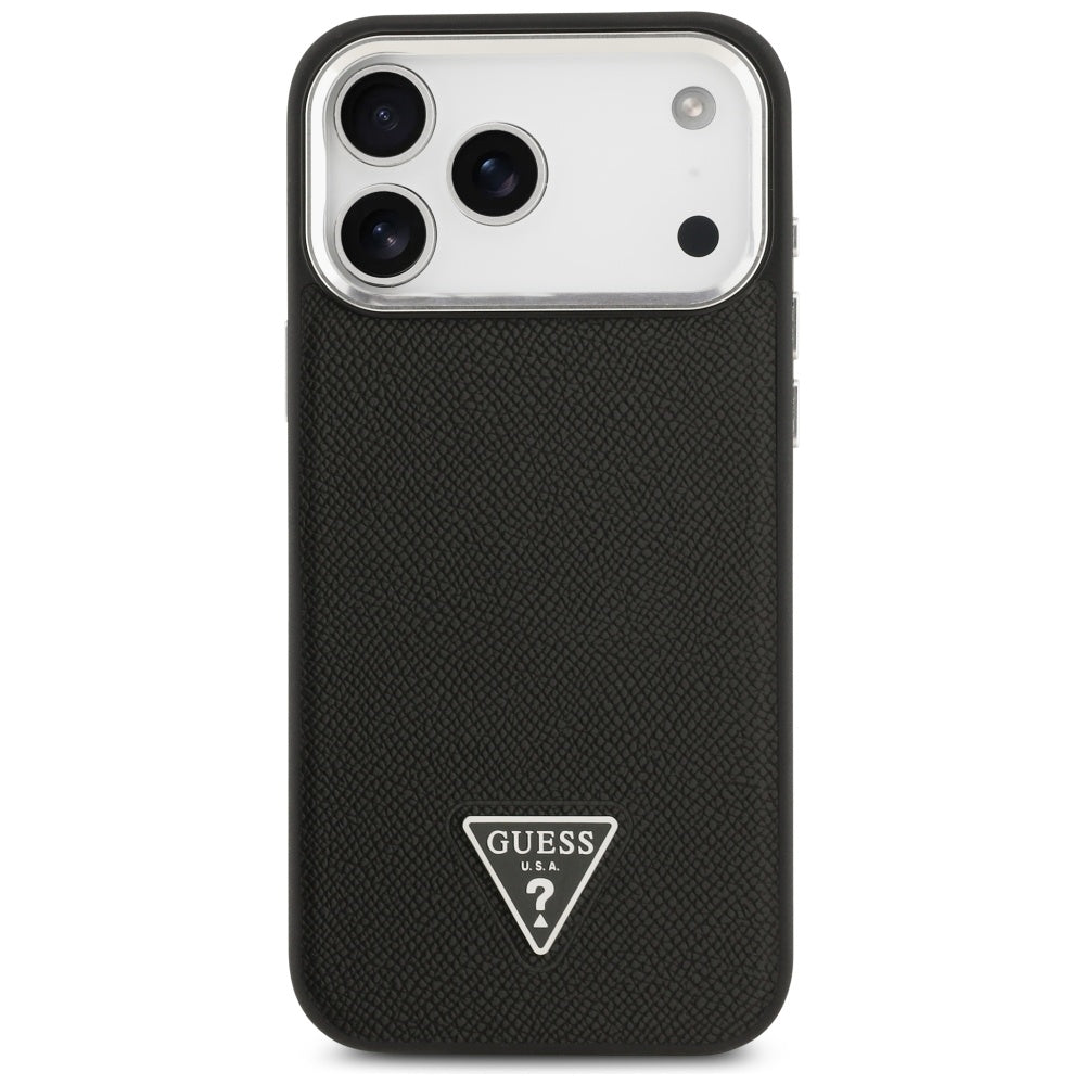 Étui MagSafe pour Apple iPhone 17 Pro Max, Guess, Logo Triangle Grainé, Noir