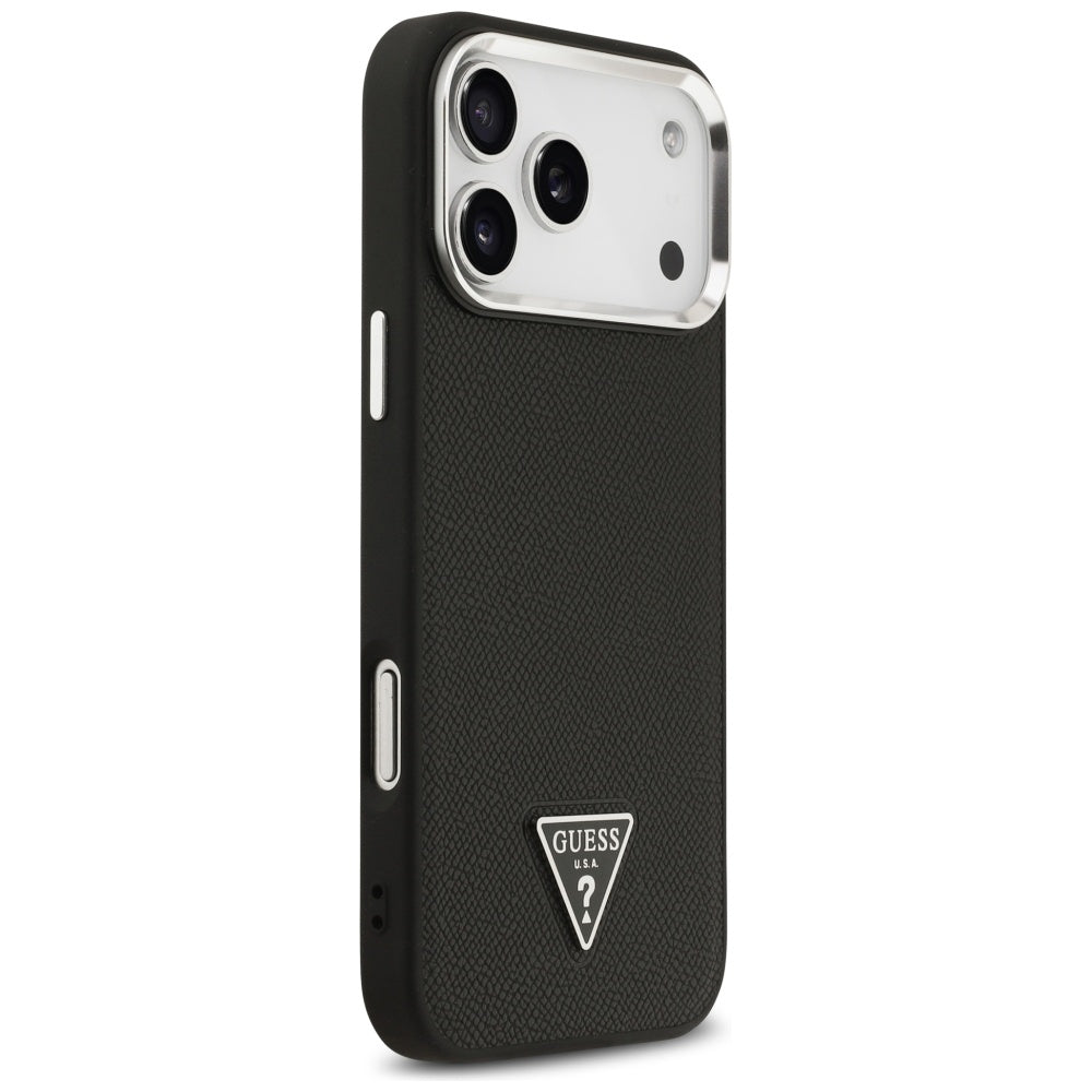 Étui MagSafe pour Apple iPhone 17 Pro Max, Guess, Logo Triangle Grainé, Noir