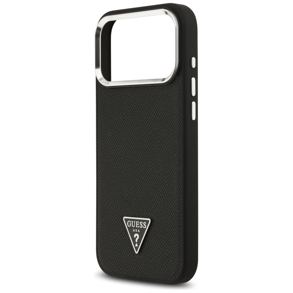Étui MagSafe pour Apple iPhone 17 Pro Max, Guess, Logo Triangle Grainé, Noir
