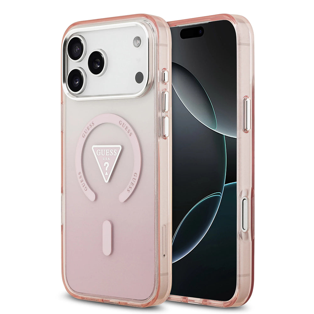 MagSafe Case for Apple iPhone 17 Pro Max, Guess, IML Gradient Triangle Logo, Pink