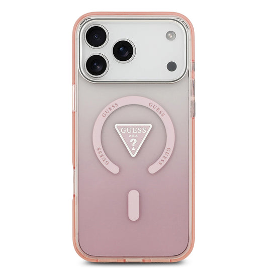 Coque MagSafe pour Apple iPhone 17 Pro Max, Guess, logo triangle dégradé IML, Rose