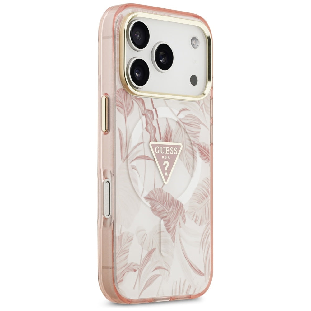 Étui MagSafe pour Apple iPhone 17 Pro Max, Guess, Jungle Tonal Triangle, Rose