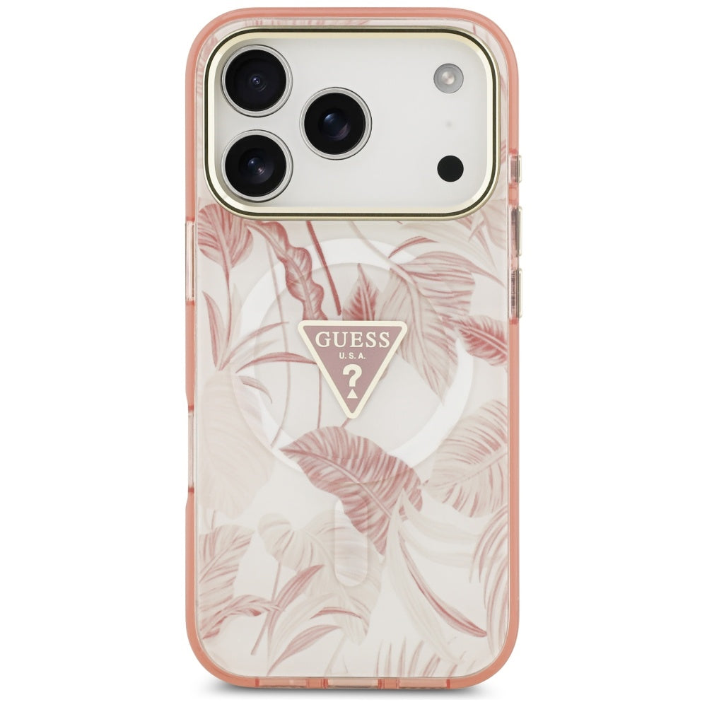Étui MagSafe pour Apple iPhone 17 Pro Max, Guess, Jungle Tonal Triangle, Rose
