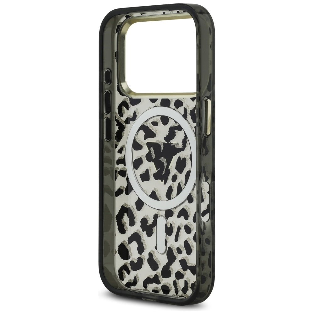 Étui MagSafe pour Apple iPhone 17 Pro Max, Guess, Leopard Glitter, Noir