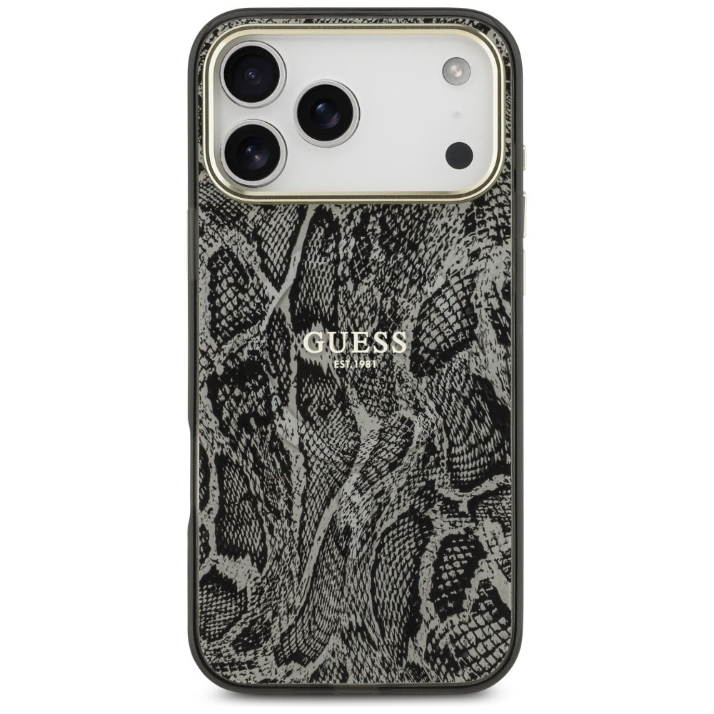 Coque MagSafe pour Apple iPhone 17 Pro Max, Guess, Motif Python, Noire