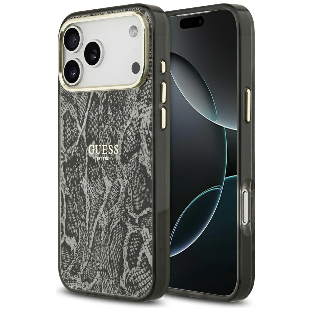 Coque MagSafe pour Apple iPhone 17 Pro Max, Guess, Motif Python, Noire