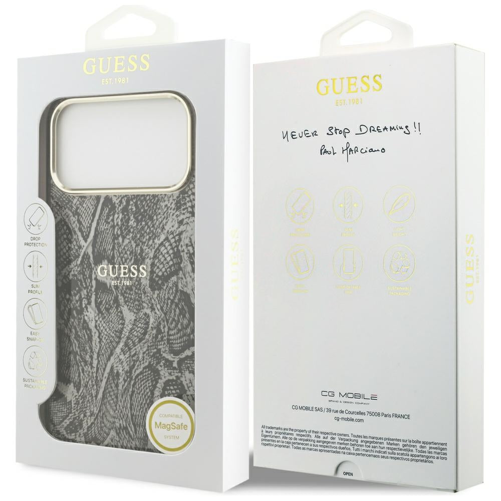 Coque MagSafe pour Apple iPhone 17 Pro Max, Guess, Motif Python, Noire