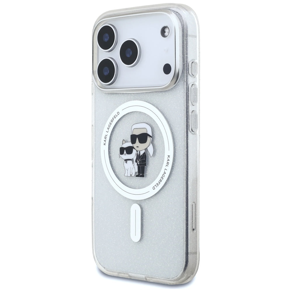 MagSafe Hülle für Apple iPhone 17 Pro Max, Karl Lagerfeld, IML Glitter Karl & Choupette, Transparent